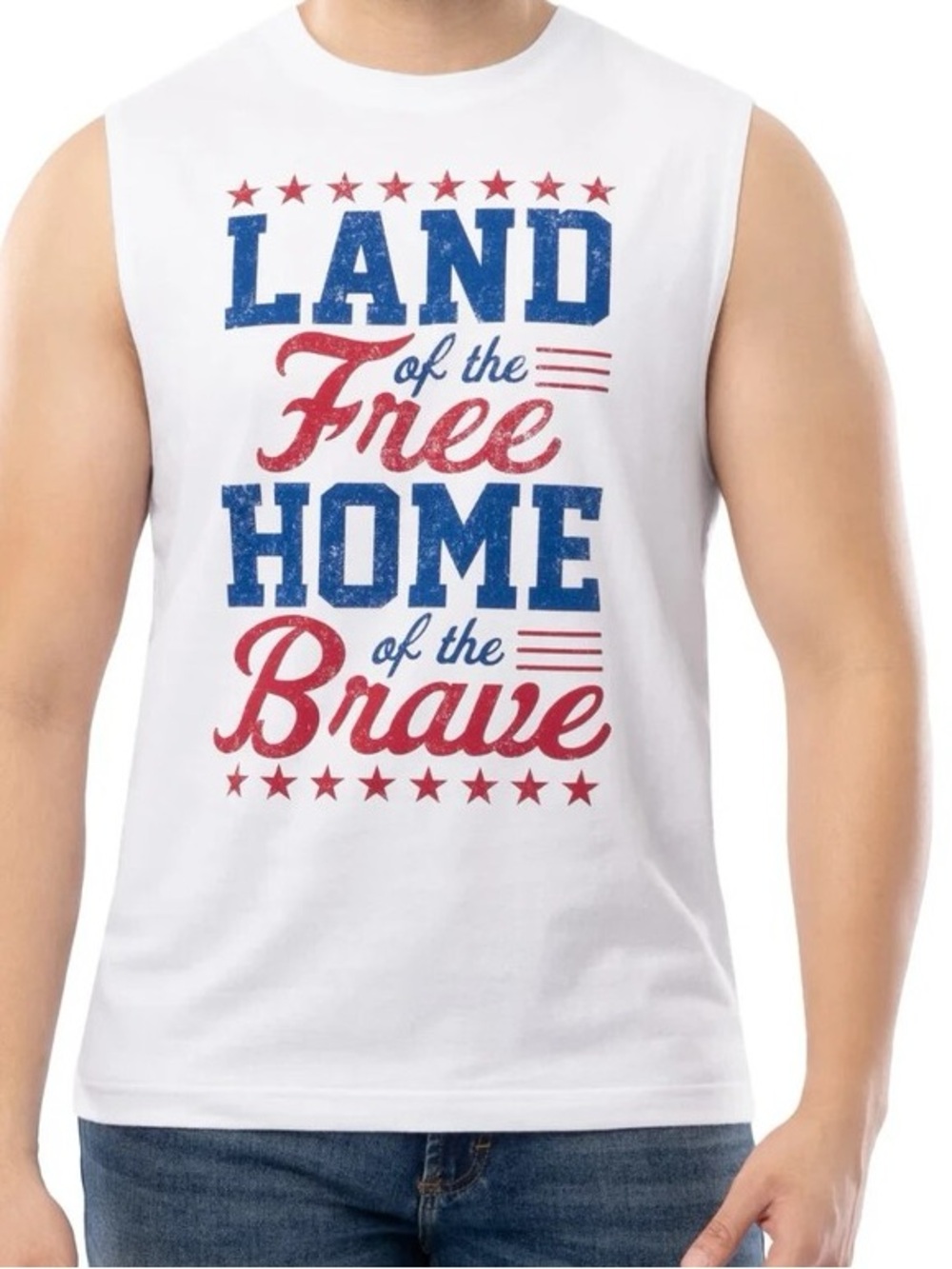 Way to Celebrate Men's 4th of July Free & Brave Muscle Tank White